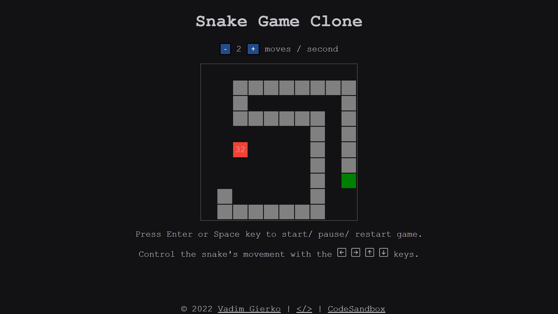 Snake Game - Codesandbox